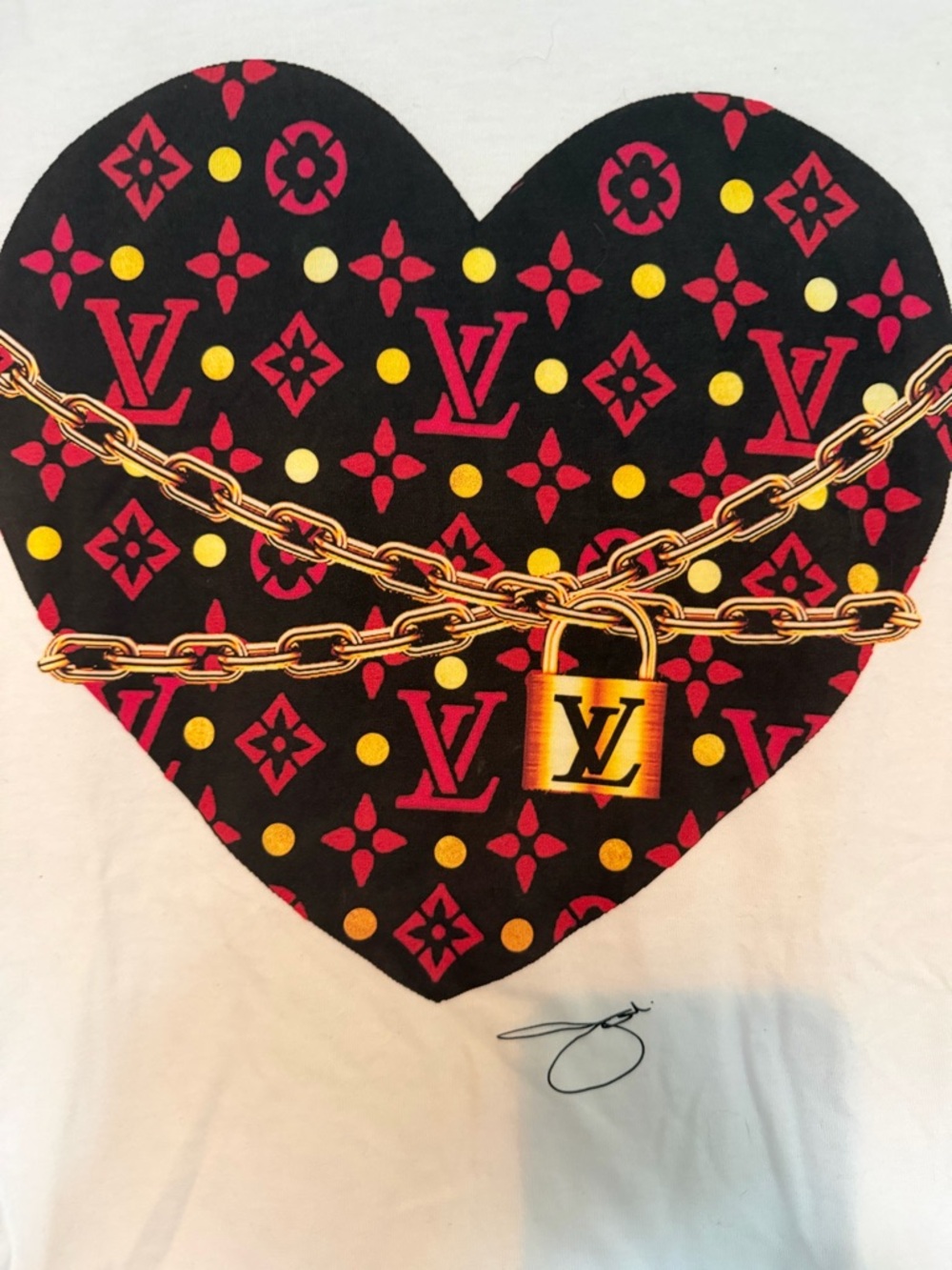 White Graphic Short Sleeve Tee with Black Heart Logo Print - Picture 2 of 3
